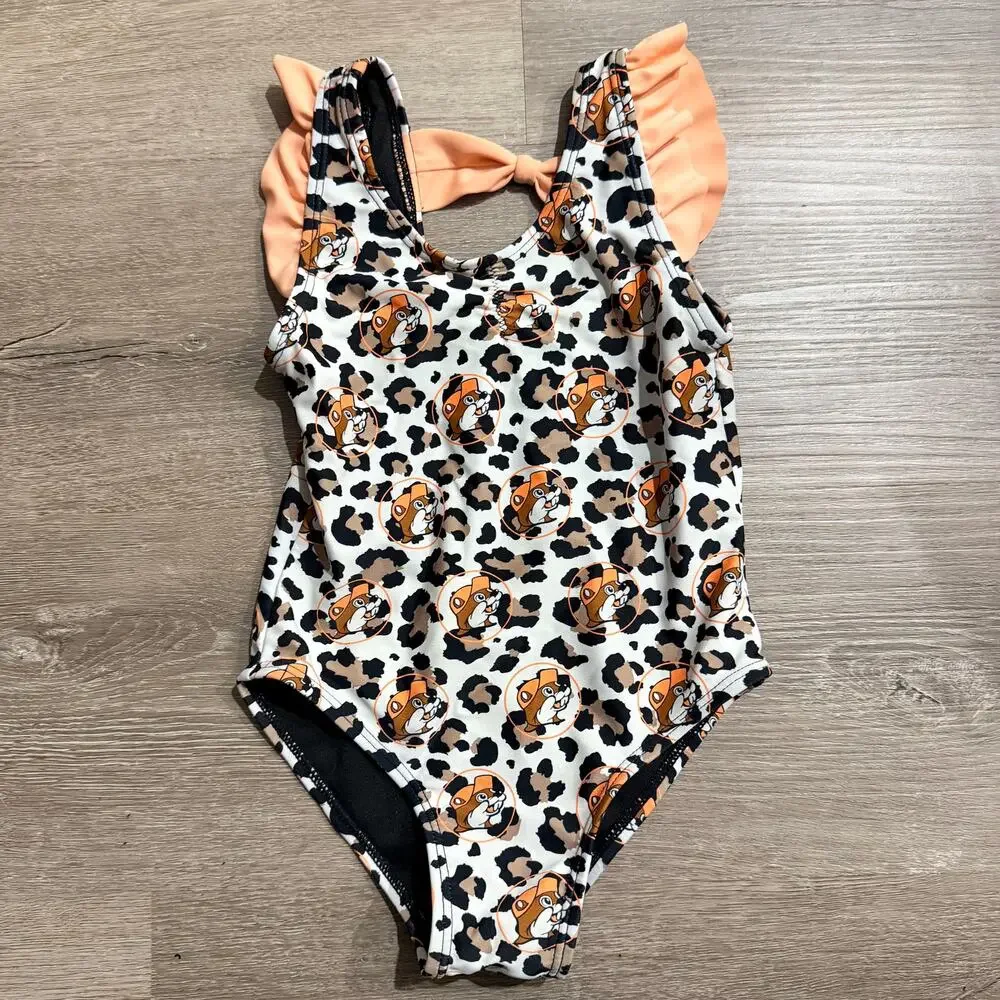 Bucee's Leopard One Piece Swimsuit Size 3T Ruffle Bow Girls New